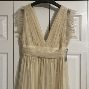 NY and C dress. NWT, Tulle V-Neck Maxi Dress. Color Gold. Ruffles on cap sleeves
